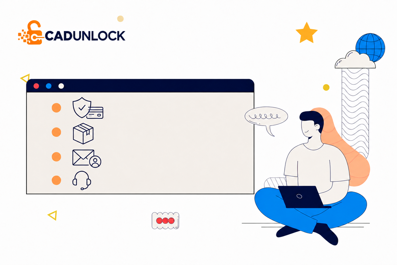 CadUnlock secure order, account email and support illustration